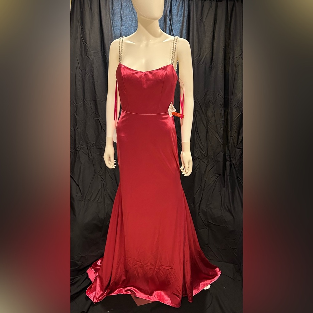 Mac Duggal Charmeuse  Rhinestone StrapTrumpet Gown